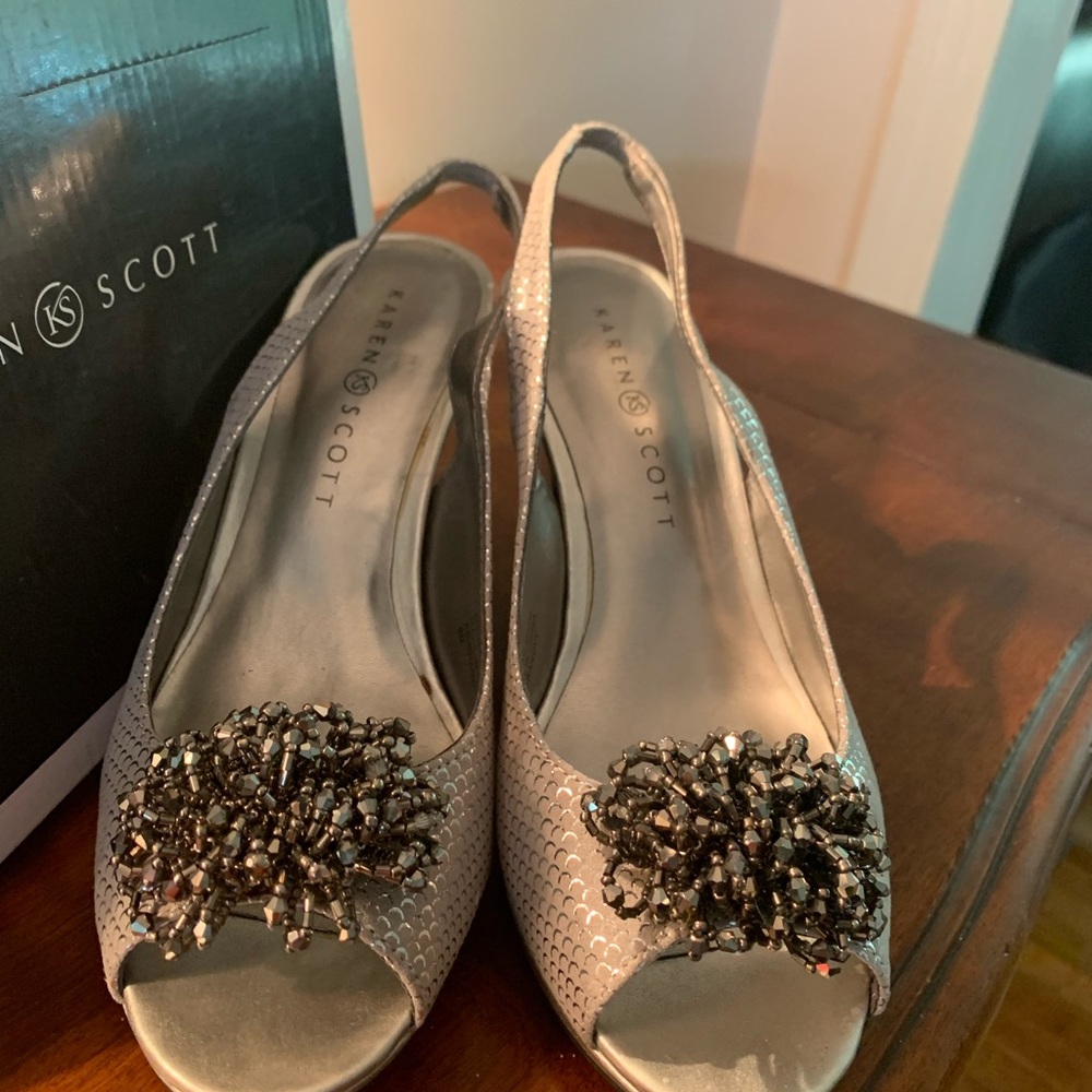 Karen Scott Embellished Silver Heels 8